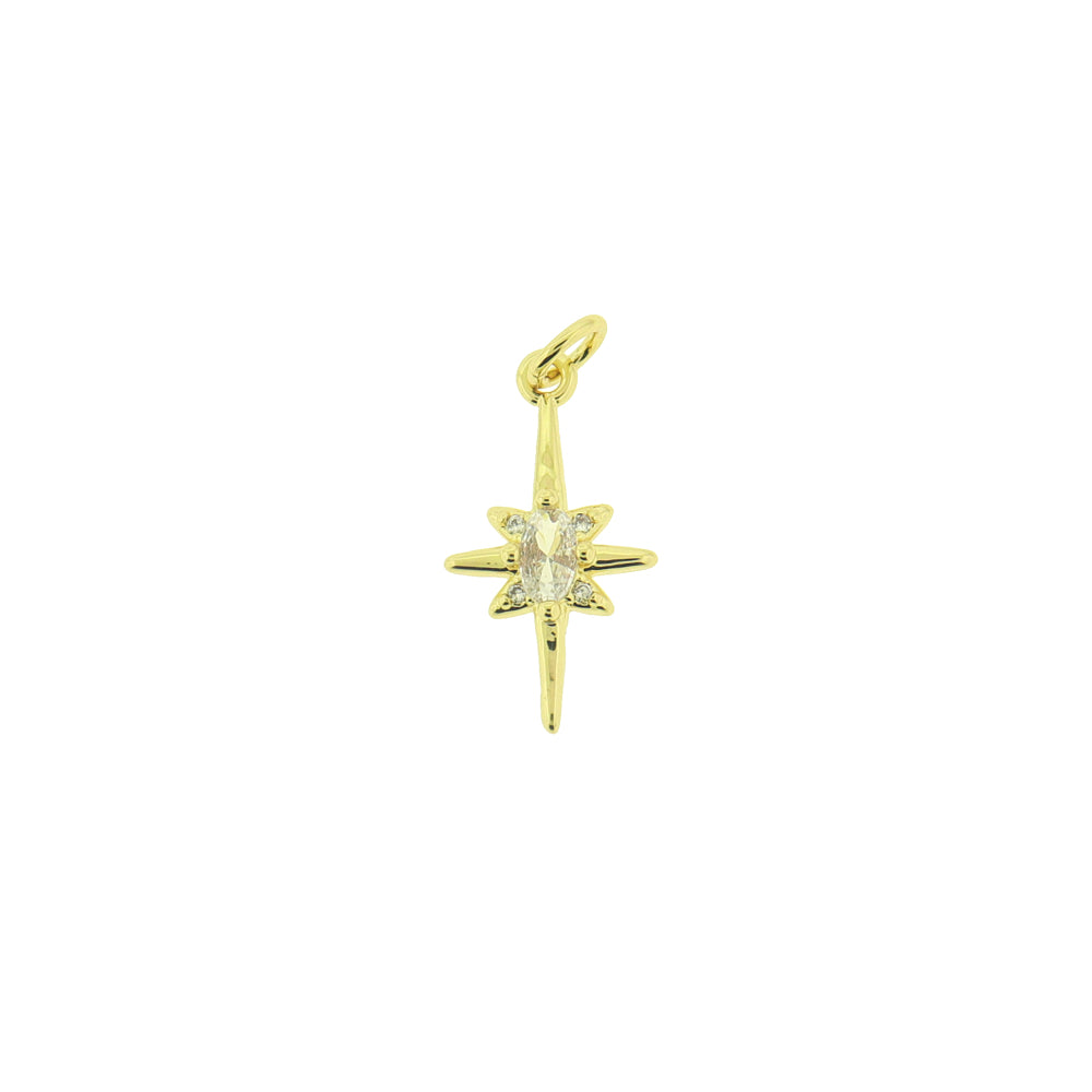 North Star with Rhinestone Gold Tone Brass Charm - BR076