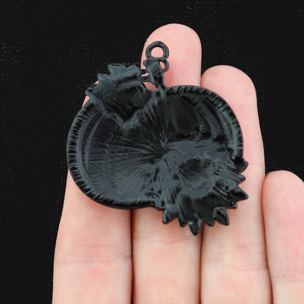 Orange Pumpkin with Sunflower Black Tone Enamel Charm - E900