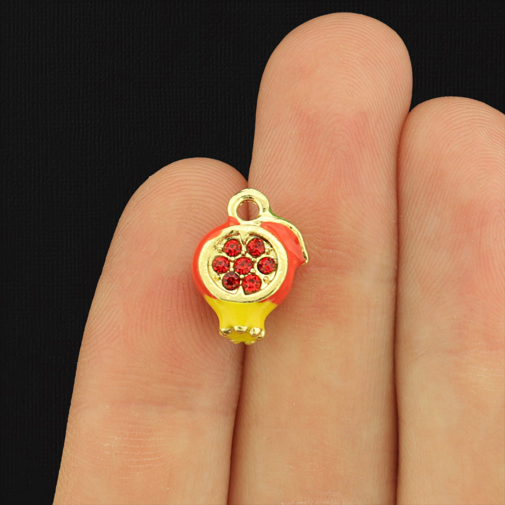 Pomegranate Fruit Gold Tone Enamel Charm - E750