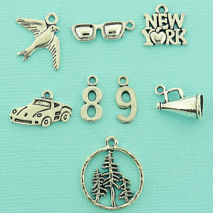 Pop Star 1989 Collection Antique Silver Tone 8 Different Charms - COL459
