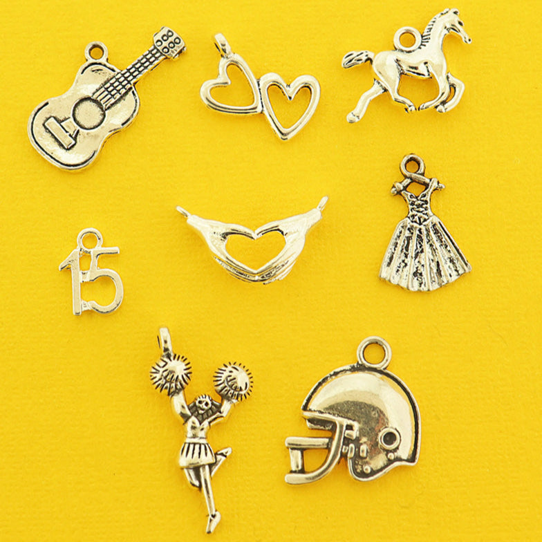Pop Star Fearless Collection Antique Silver Tone 8 Different Charms - COL460