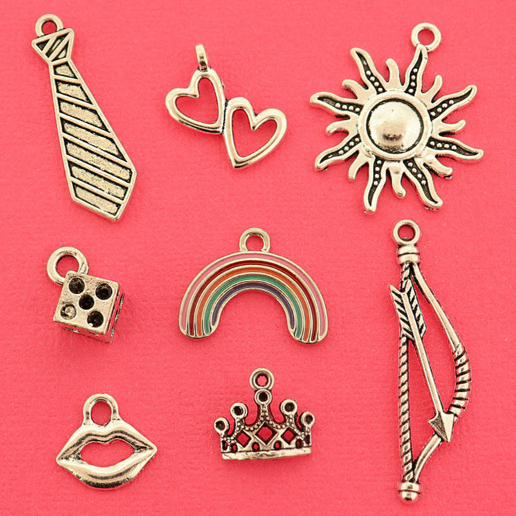 Pop Star Lover Collection Antique Silver Tone 8 Different Charms - COL464