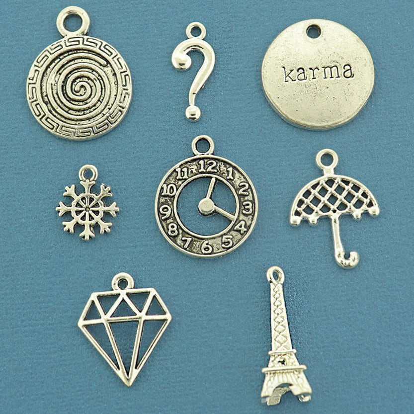 Pop Star Midnight Collection Antique Silver Tone 8 Different Charms - COL469
