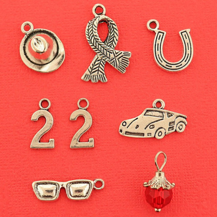 Pop Star Red Collection Antique Silver Tone 8 Different Charms - COL467