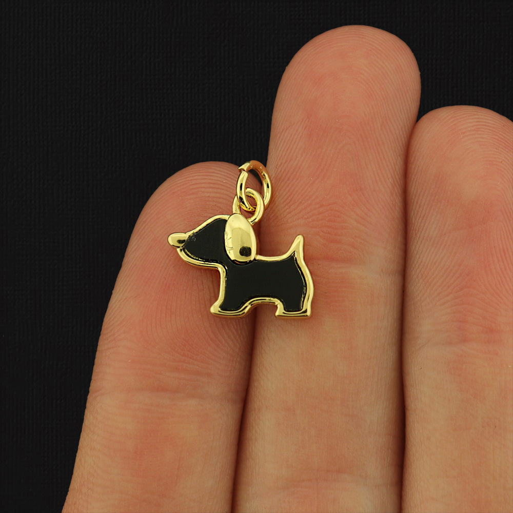 Puppy Gold Tone Enamel Brass Charm - Choose Your Color