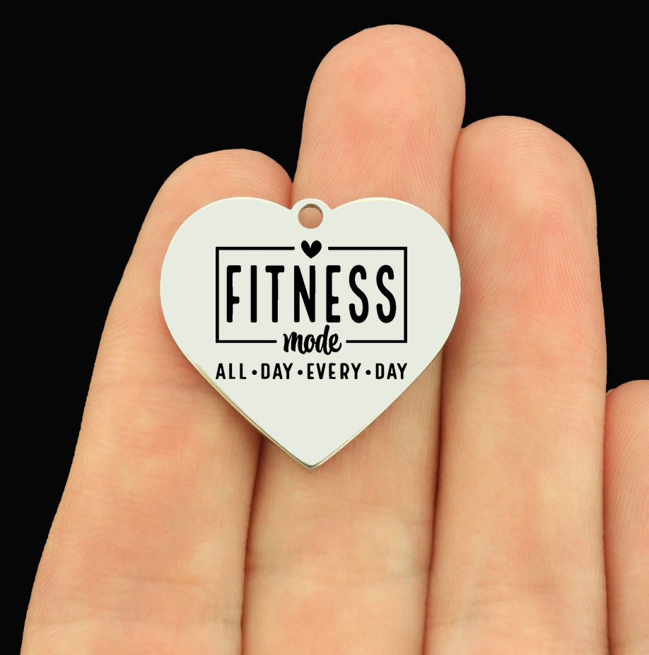 Fitness Mode All Day Every Day Stainless Steel Large Heart Charms