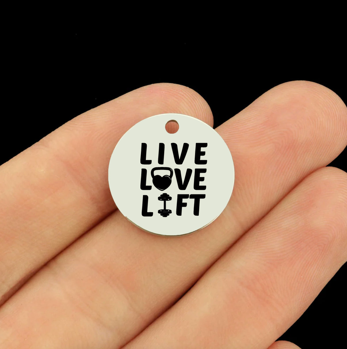 Fitness Stainless Steel 18mm Round Charms - Live Love Lift - BFS043-8768