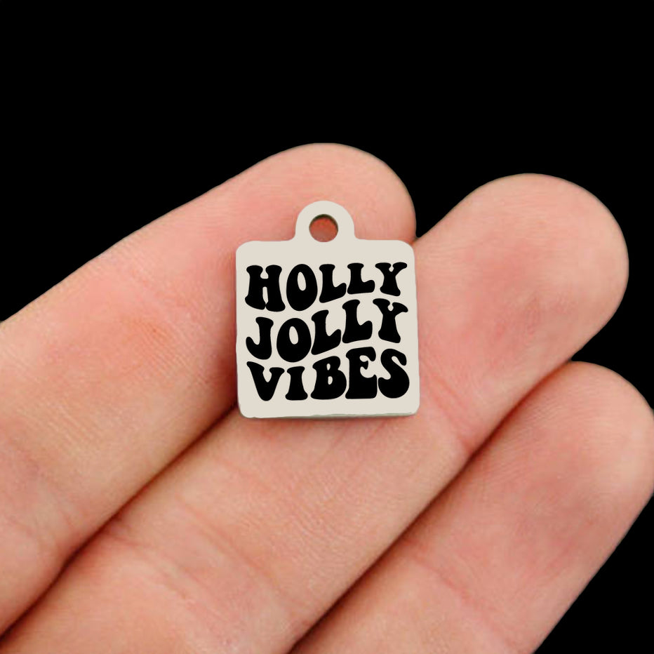 Christmas Stainless Steel Square Charms - Holly Jolly Vibes - BFS013-8797
