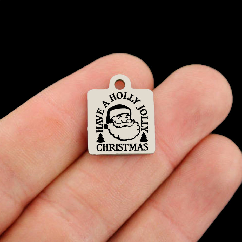 Christmas Stainless Steel Square Charms - Have a Holly Jolly Christmas - BFS013-8799