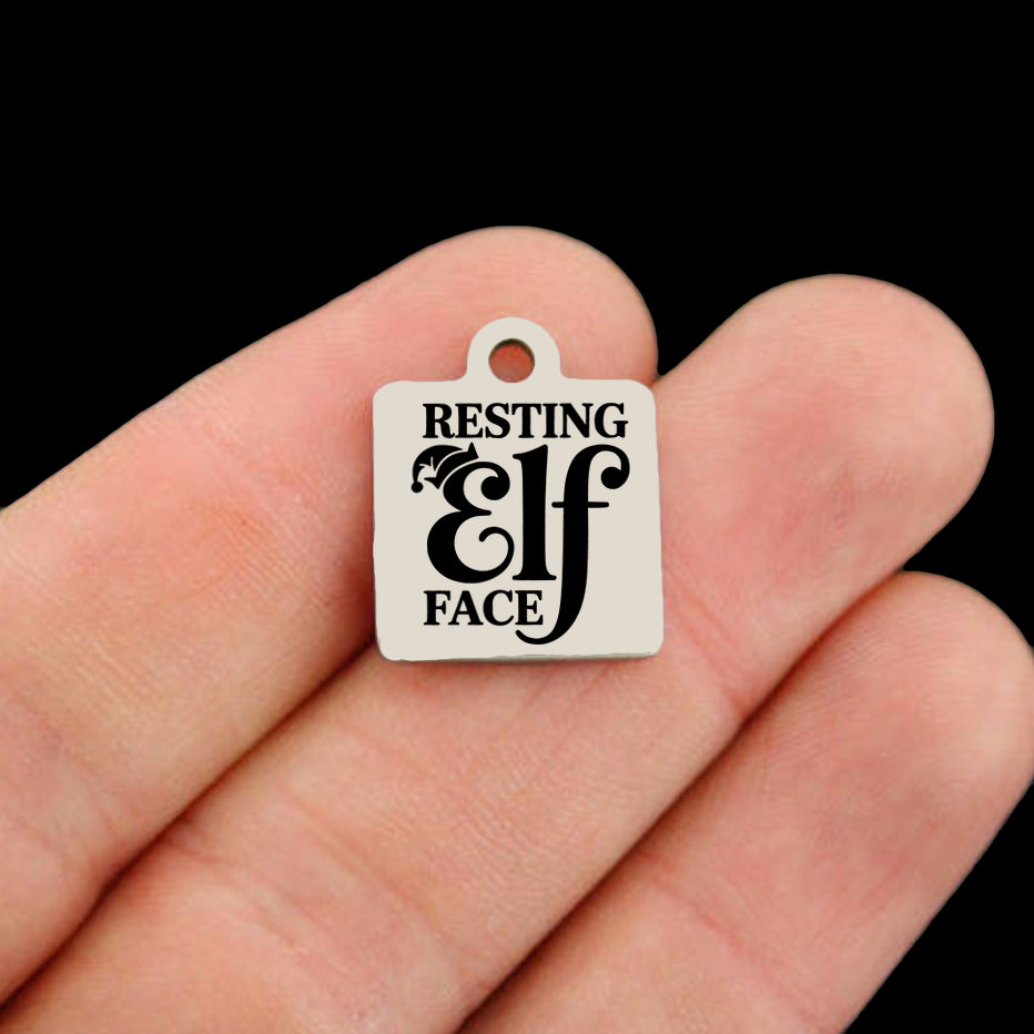 Christmas Stainless Steel Square Charms - Resting Elf Face - BFS013-8803