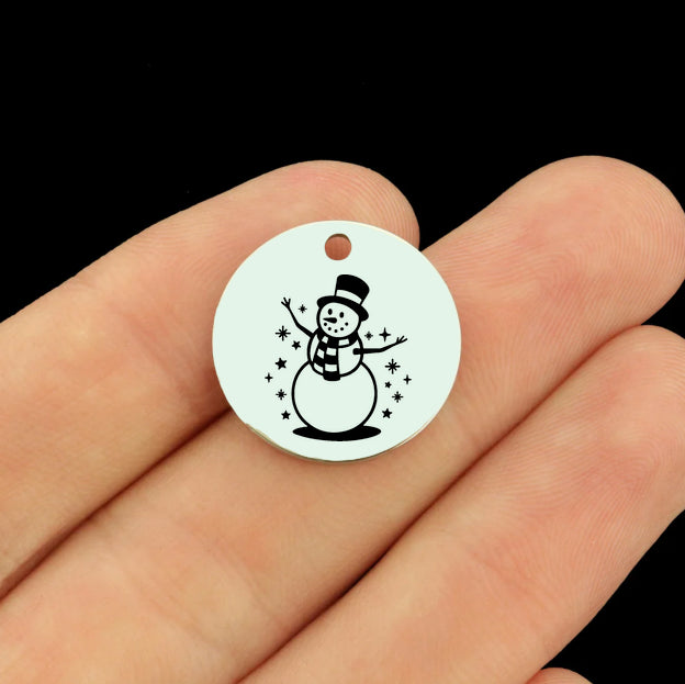 Christmas Stainless Steel 18mm Round Charms - Snowman - BFS043-8805