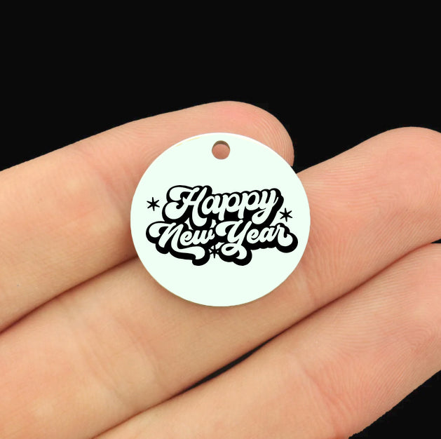 Happy New Year Stainless Steel 20mm Round Charms