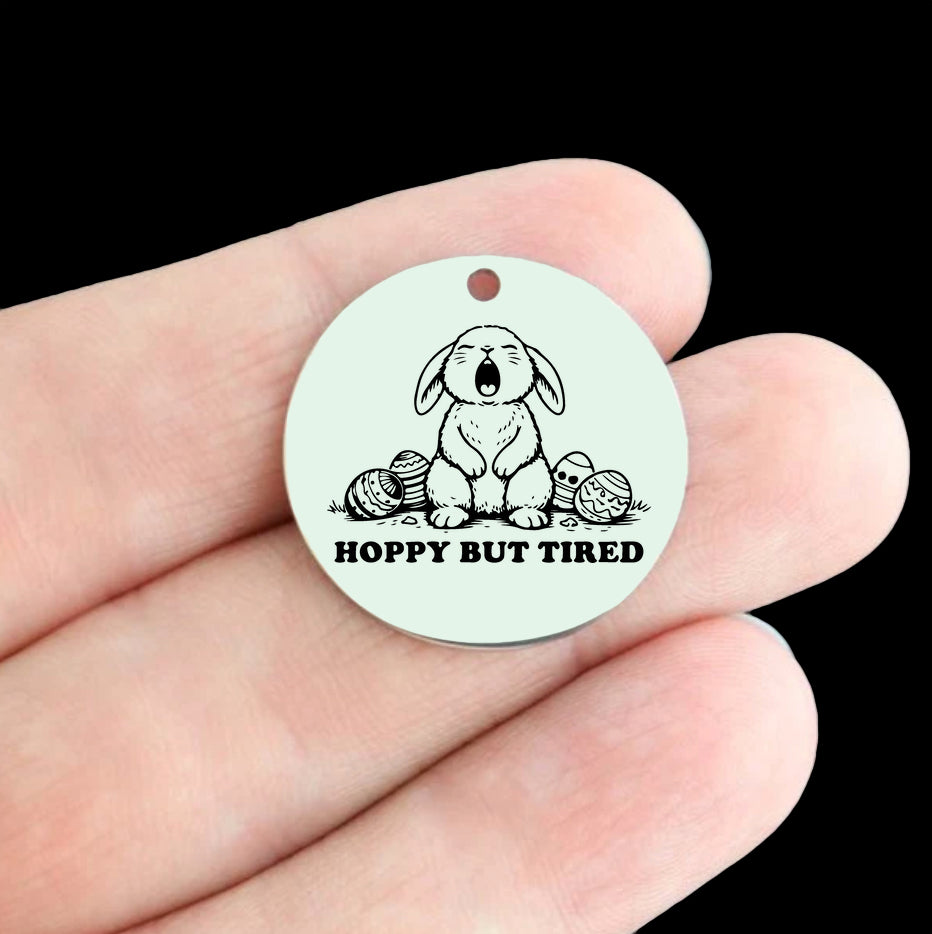 Hoppy But Tired Stainless Steel 25mm Round Charms - BFS009-8871