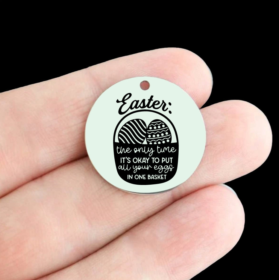 Eggs In Basket Stainless Steel 25mm Round Charms - BFS009-8872