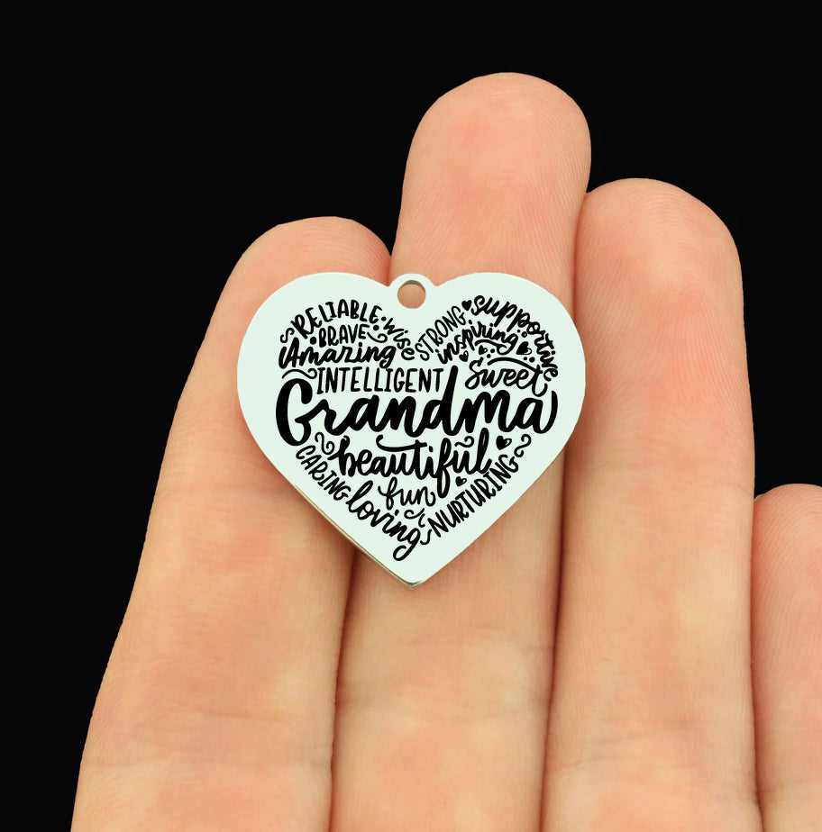 Grandma Collage Stainless Steel Large Heart Charms - BFS041-8908