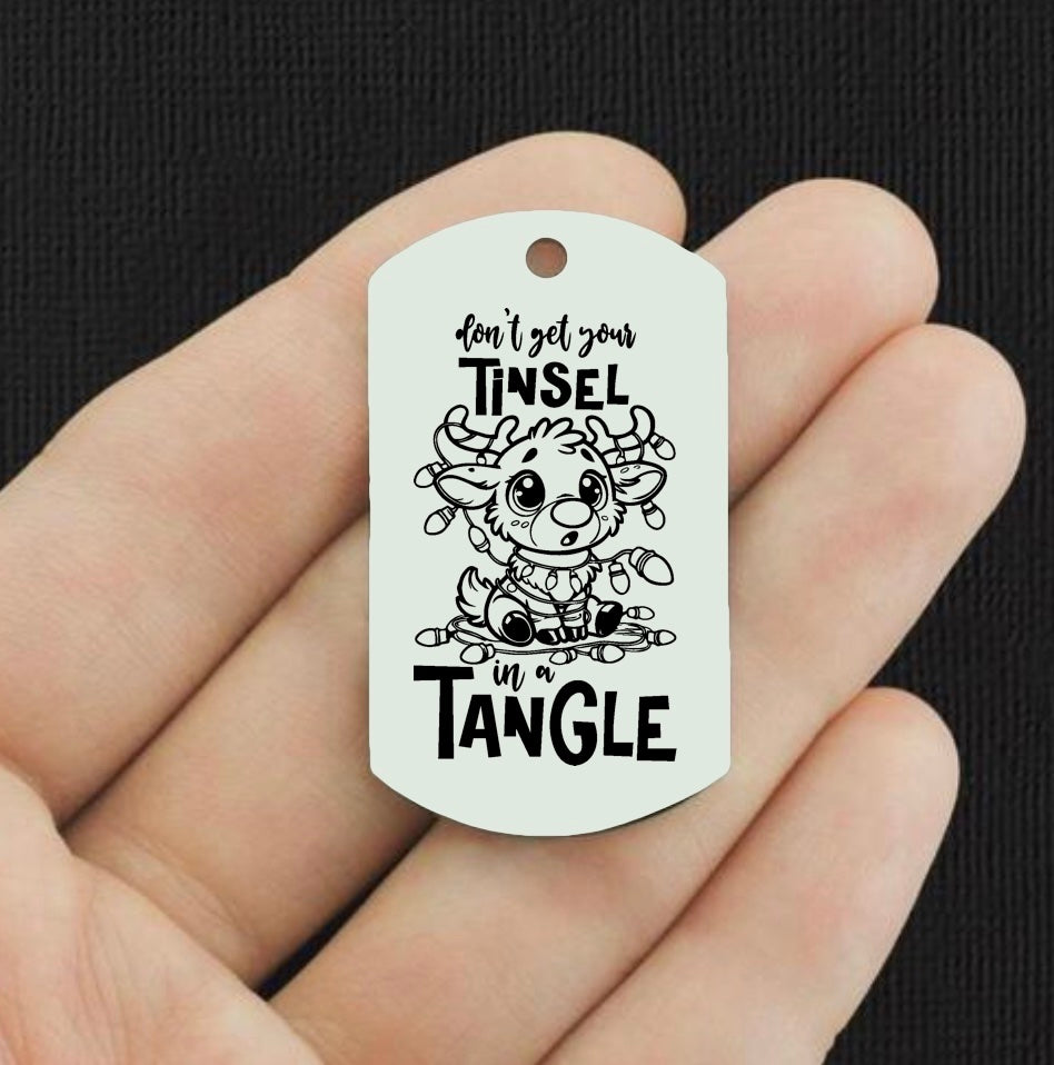 Christmas Stainless Steel Dog Tag Charms - Don't Get Your Tinsel in a Tangle