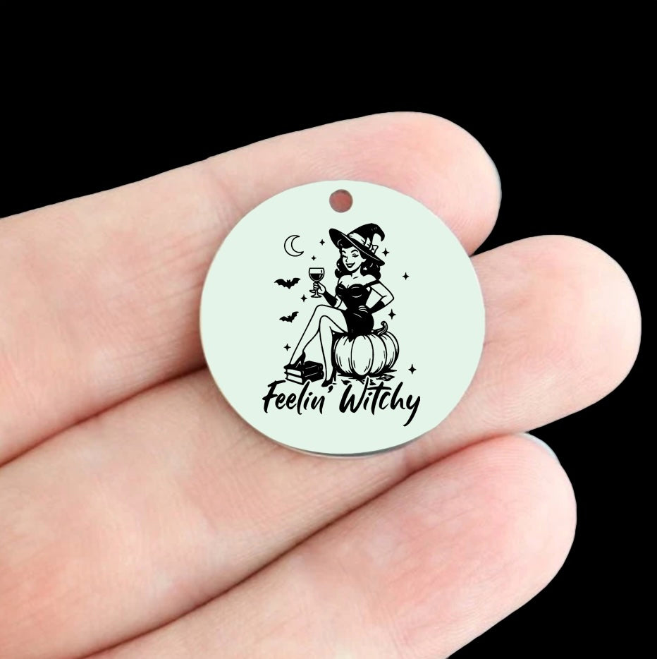 Halloween Stainless Steel 25mm Round Charms - Feeling Witchy