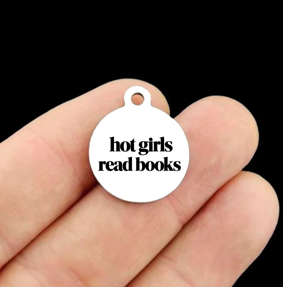 Funny Reading Stainless Steel Round Charms - Hot Girls Read Books