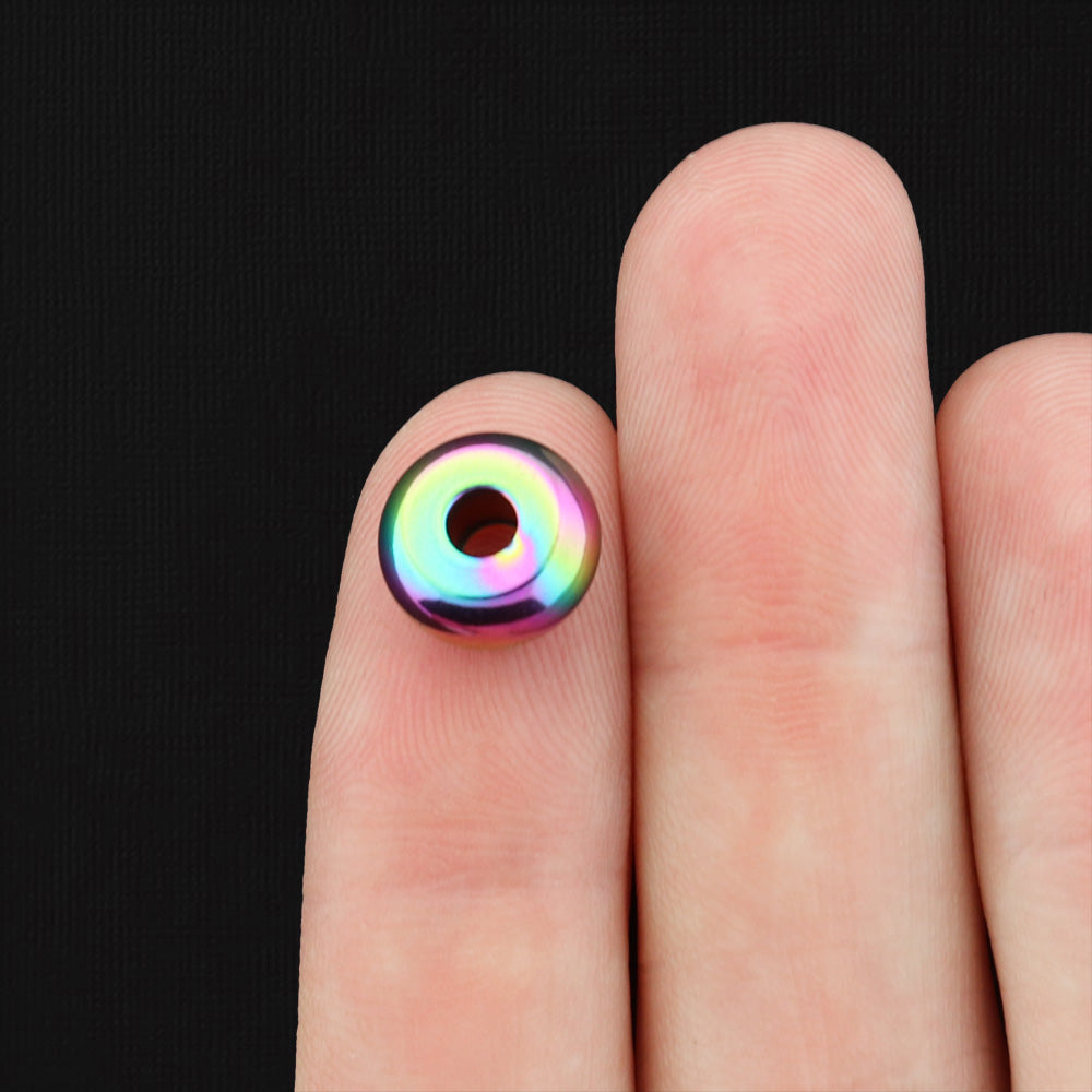 Rainbow Electroplated Stainless Steel Spacer Metal Beads 9.5mm x 5mm - Rainbow Electroplated - 5 Beads - MT001