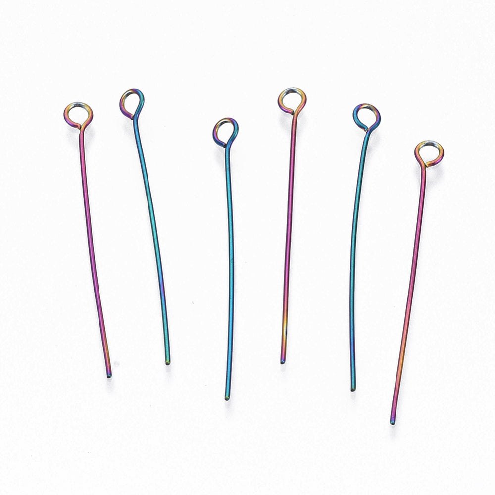 10 Hypoallergenic Rainbow Stainless Steel Eye Pins - 22 Gauge - Choose Your Length!
