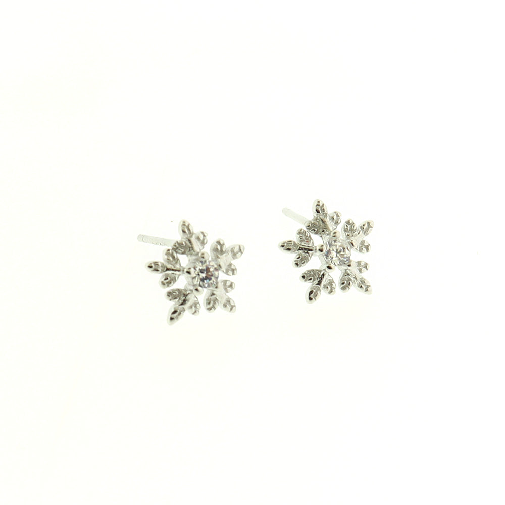 Rhinestone Brass Earrings - Snowflake Studs - 9mm x 8.5mm - 2 Pieces 1 Pair - ER175