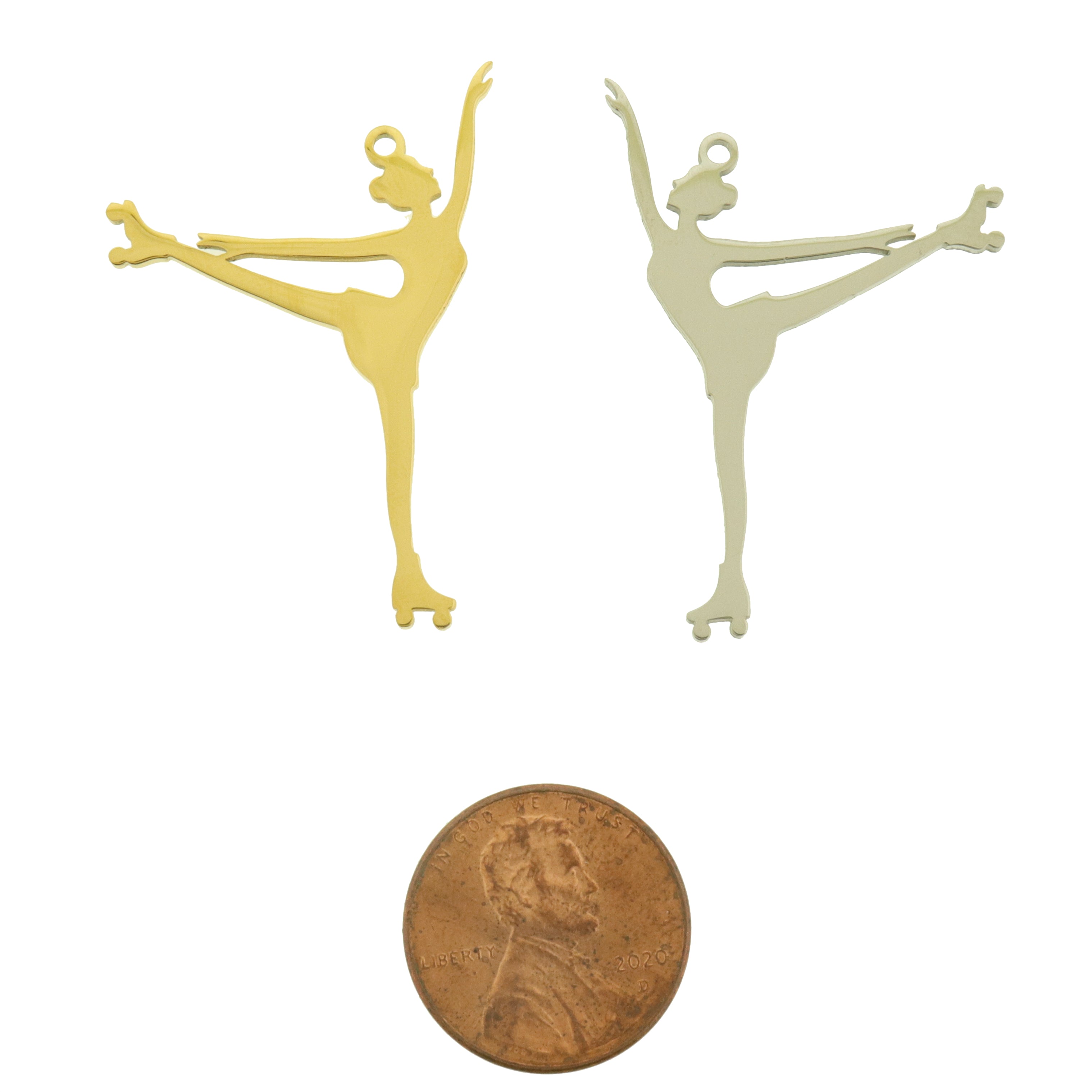 Roller Skater Stainless Steel Charms 2 Sided - Choose Your Tone!
