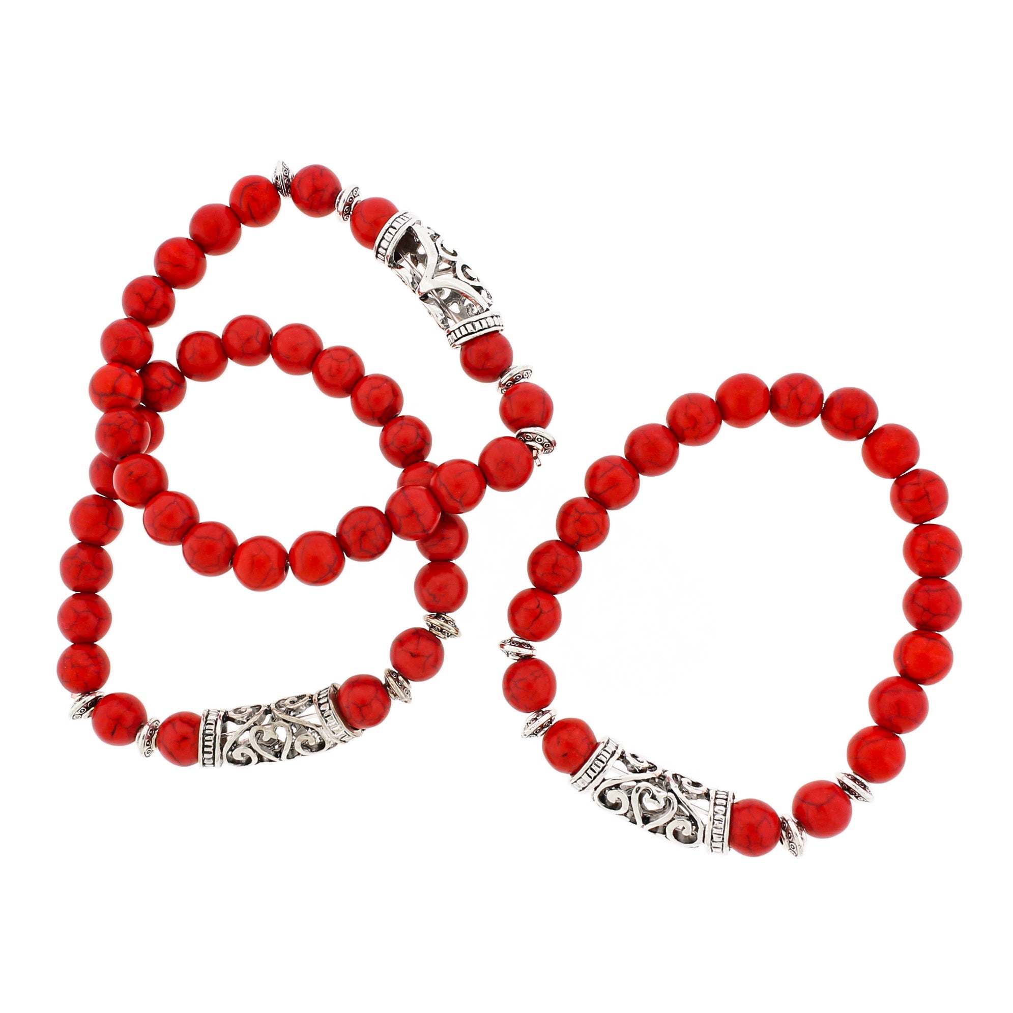 Bracelet de perles rondes en howlite bleue 45 mm - Bélière argentée antique - 1 bracelet - BB181