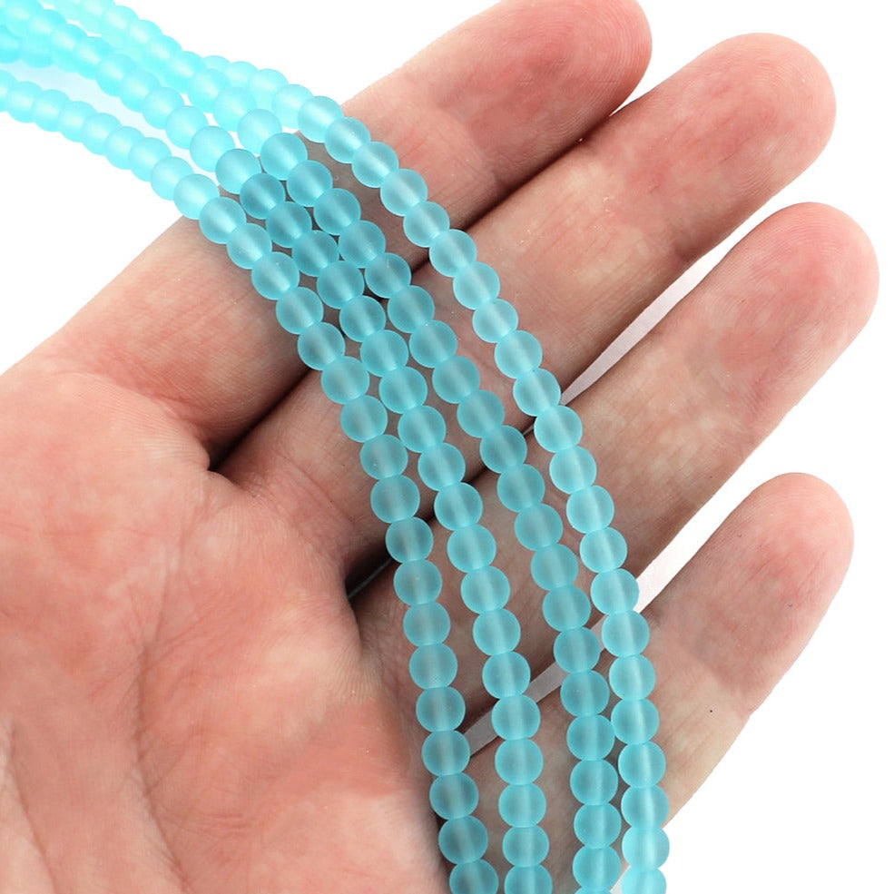 Round Cultured Sea Glass Beads 4mm - Frosted - 1 Strand 48 Beads - Choose Your Color!
