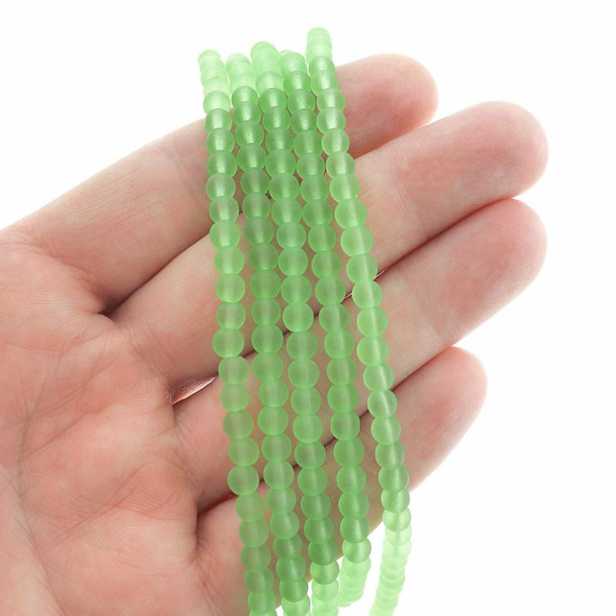 Round Cultured Sea Glass Beads 4mm - Frosted - 1 Strand 48 Beads - Choose Your Color!