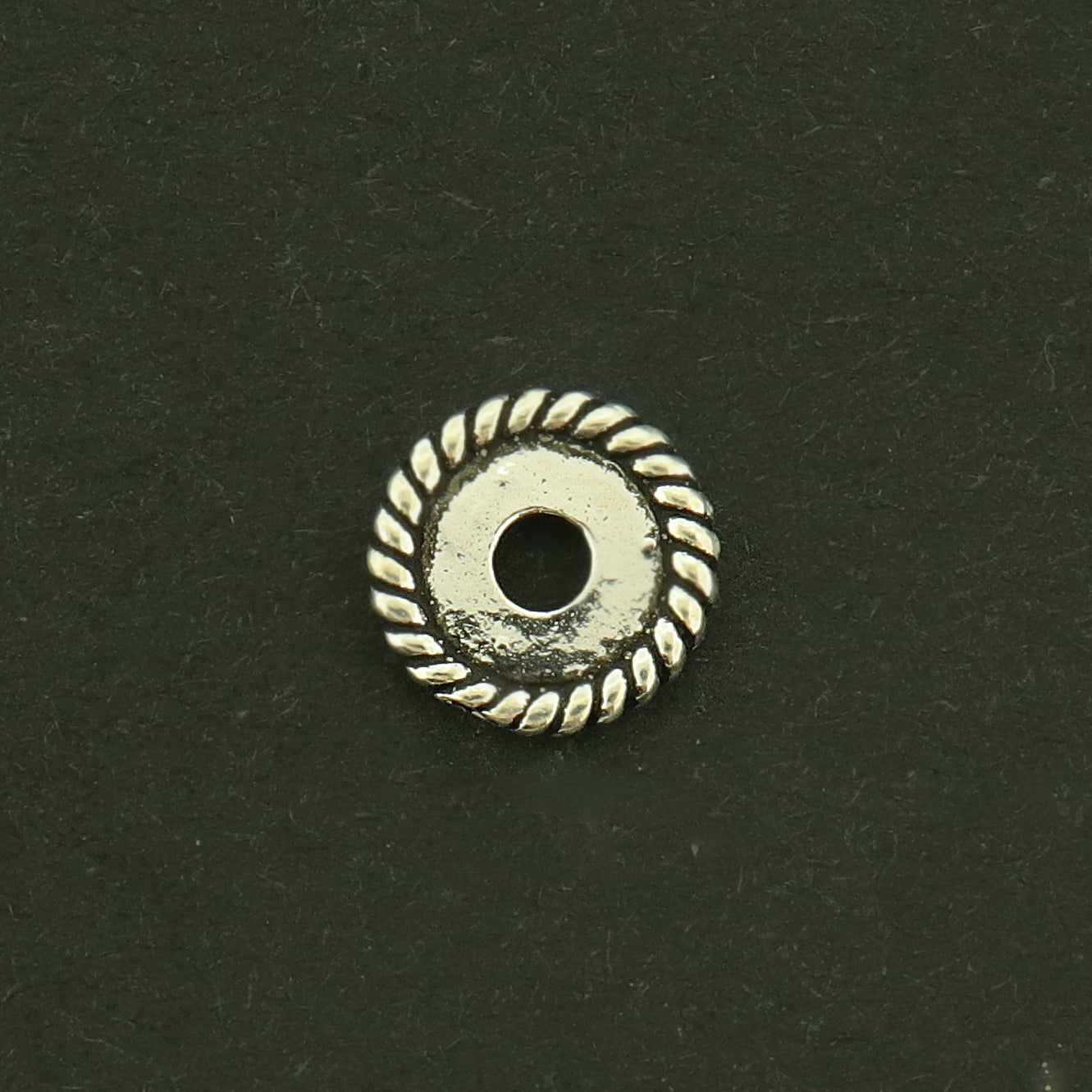 Round Flat Sterling Silver Spacer Bead - 8mm - Antique Silver Tone - 1 Bead - ST268