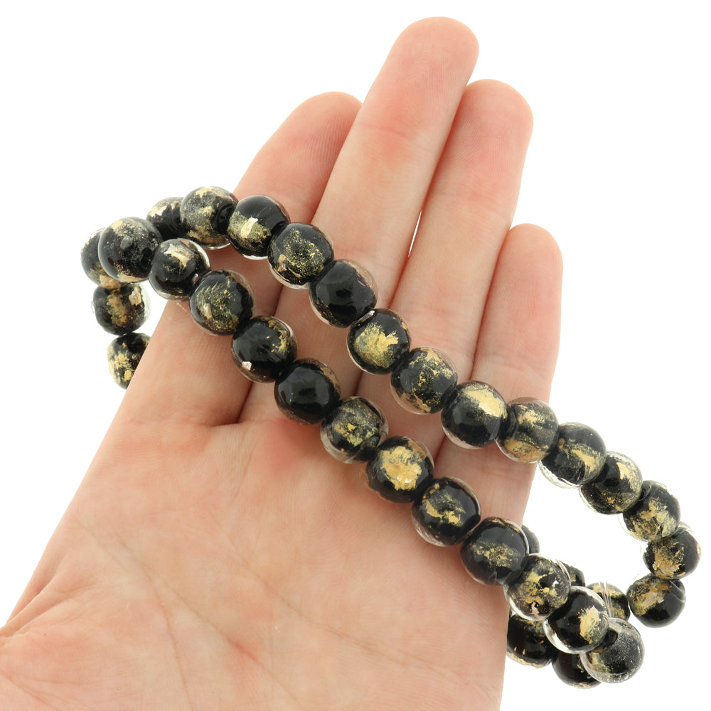 Round Glass Beads 10mm - 5 beads - Gold Foil - Choose Your Color