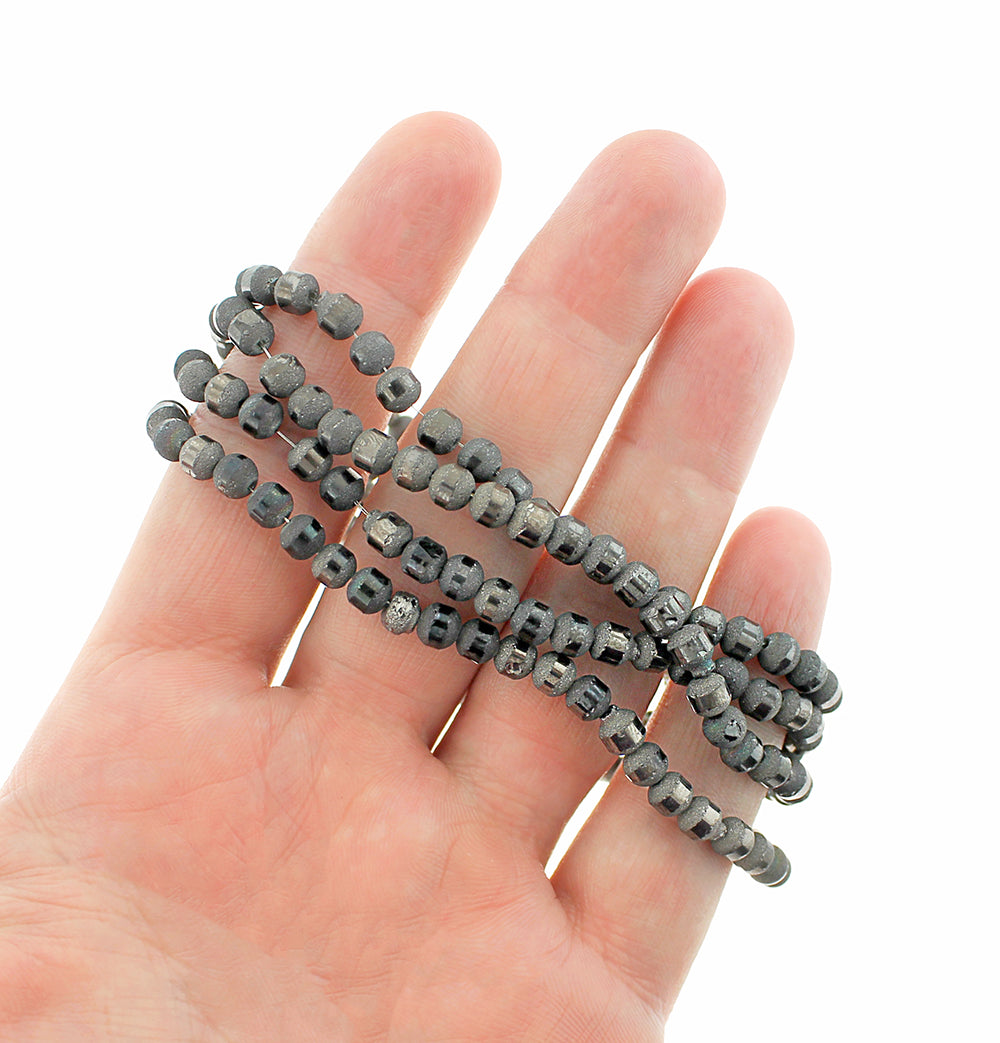 Round Glass Beads - 4mm - Frosted Metallic - 1 Strand 100 Beads - Choose Your Color!