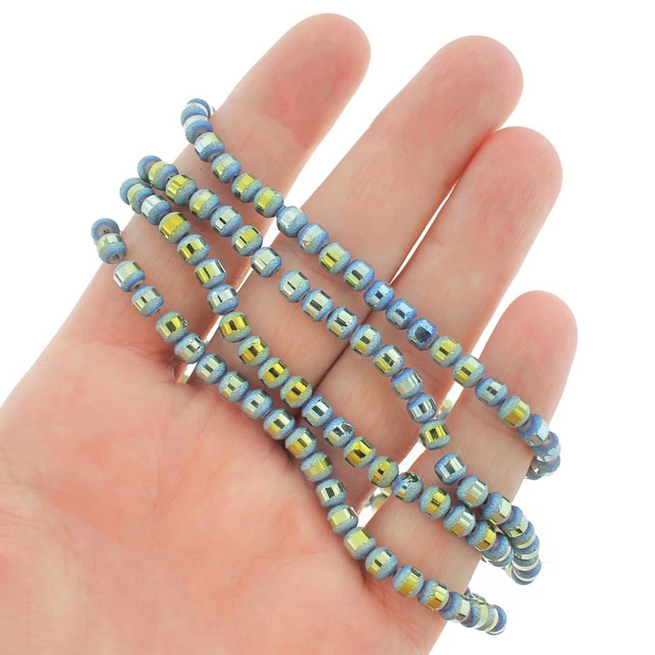 Round Glass Beads - 4mm - Frosted Metallic - 1 Strand 100 Beads - Choose Your Color!