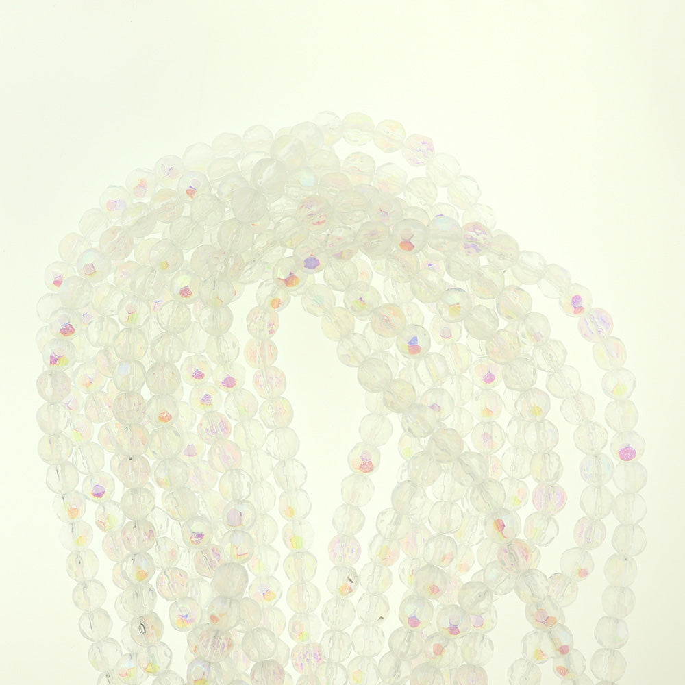 Perles de verre rondes 3mm - 4mm - Choisissez votre taille - Argent métallique - 1 brin complet - BD2473