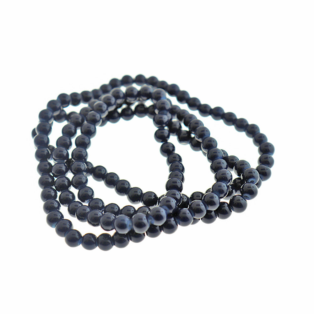 Round Glass Beads 6mm - Navy Blue - 1 Strand 133 Beads - BD2749