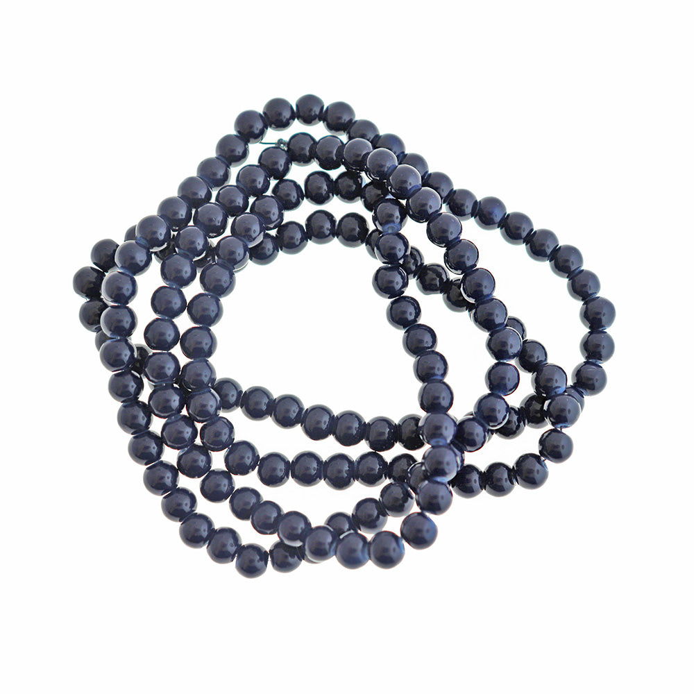 Round Glass Beads 6mm - Navy Blue - 1 Strand 133 Beads - BD2749