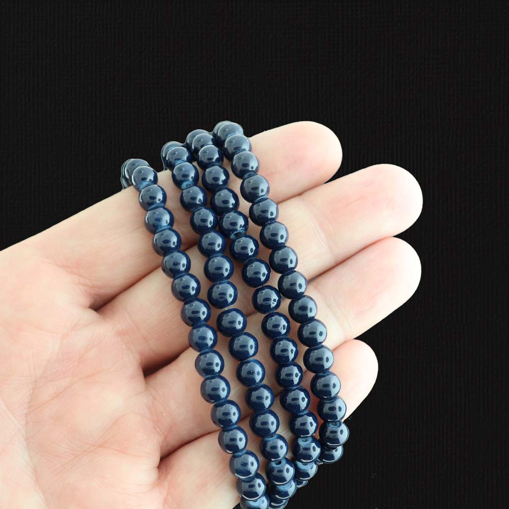 Round Glass Beads 6mm - Navy Blue - 1 Strand 133 Beads - BD2749