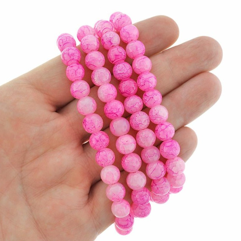 Perles de Verre Rondes 8mm - Orchidée Crinkle - 1 Rang 105 Perles - BD929