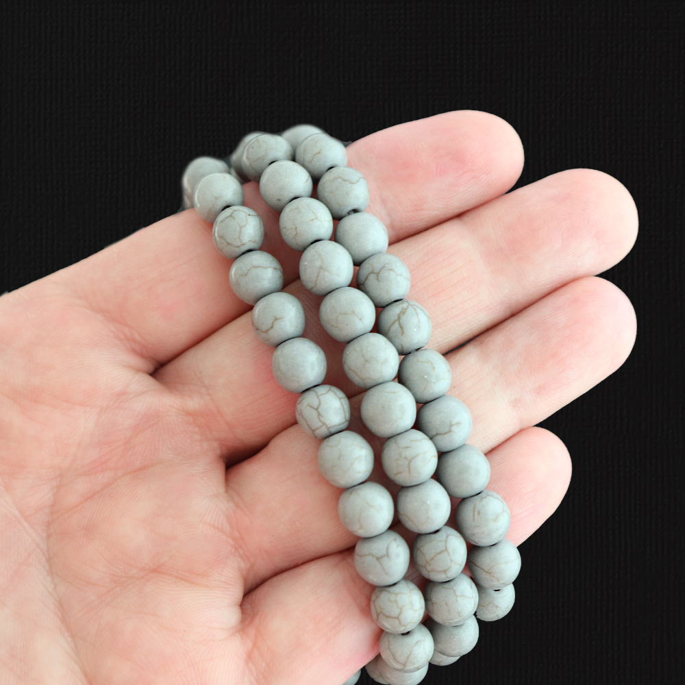 Round Glass Beads 8mm - Grey Marble - 1 Strand 51 Beads - BD2036