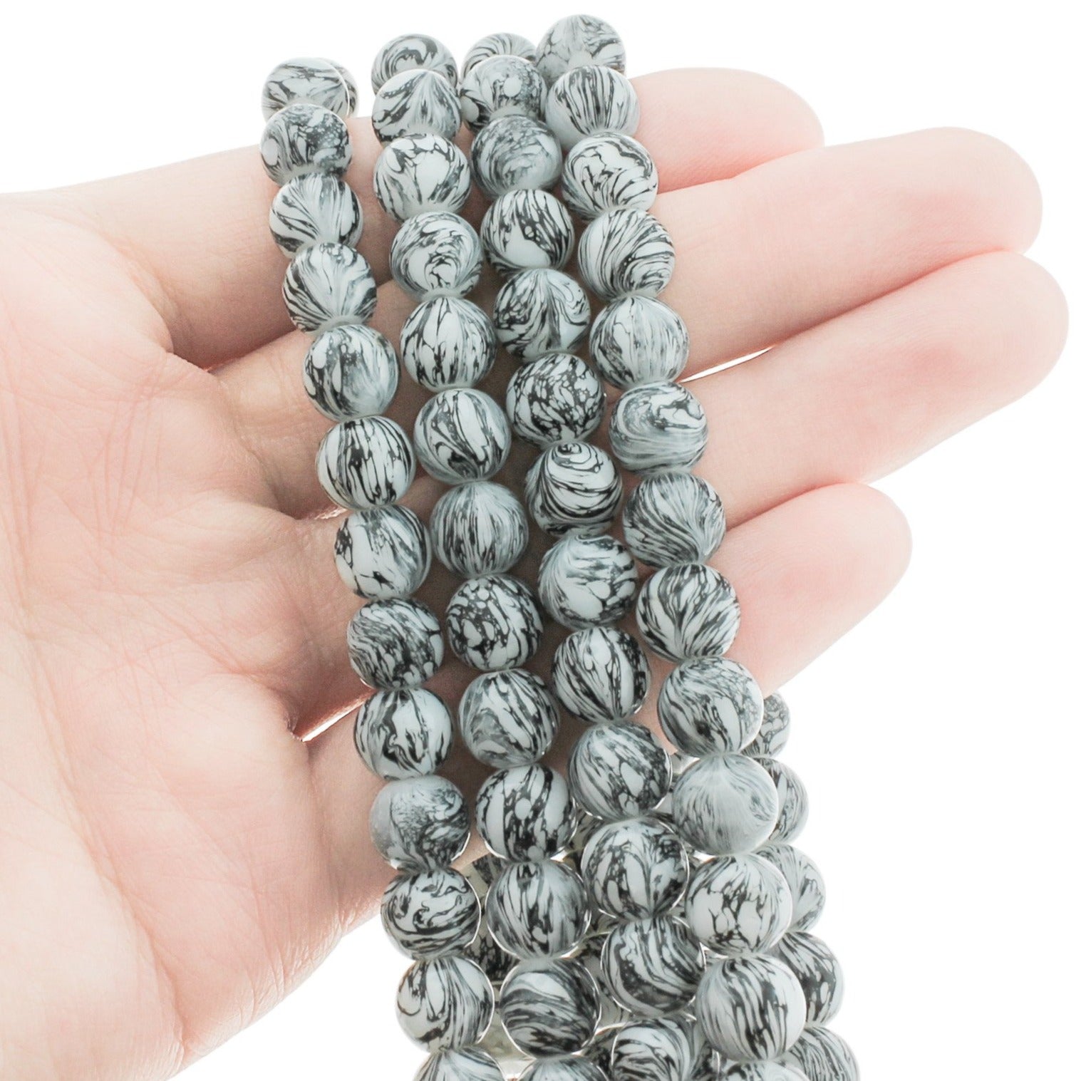 Perles de Verre Rondes 8mm - Tourbillon Marron et Noir - 1 Rang 48 Perles - BD2042