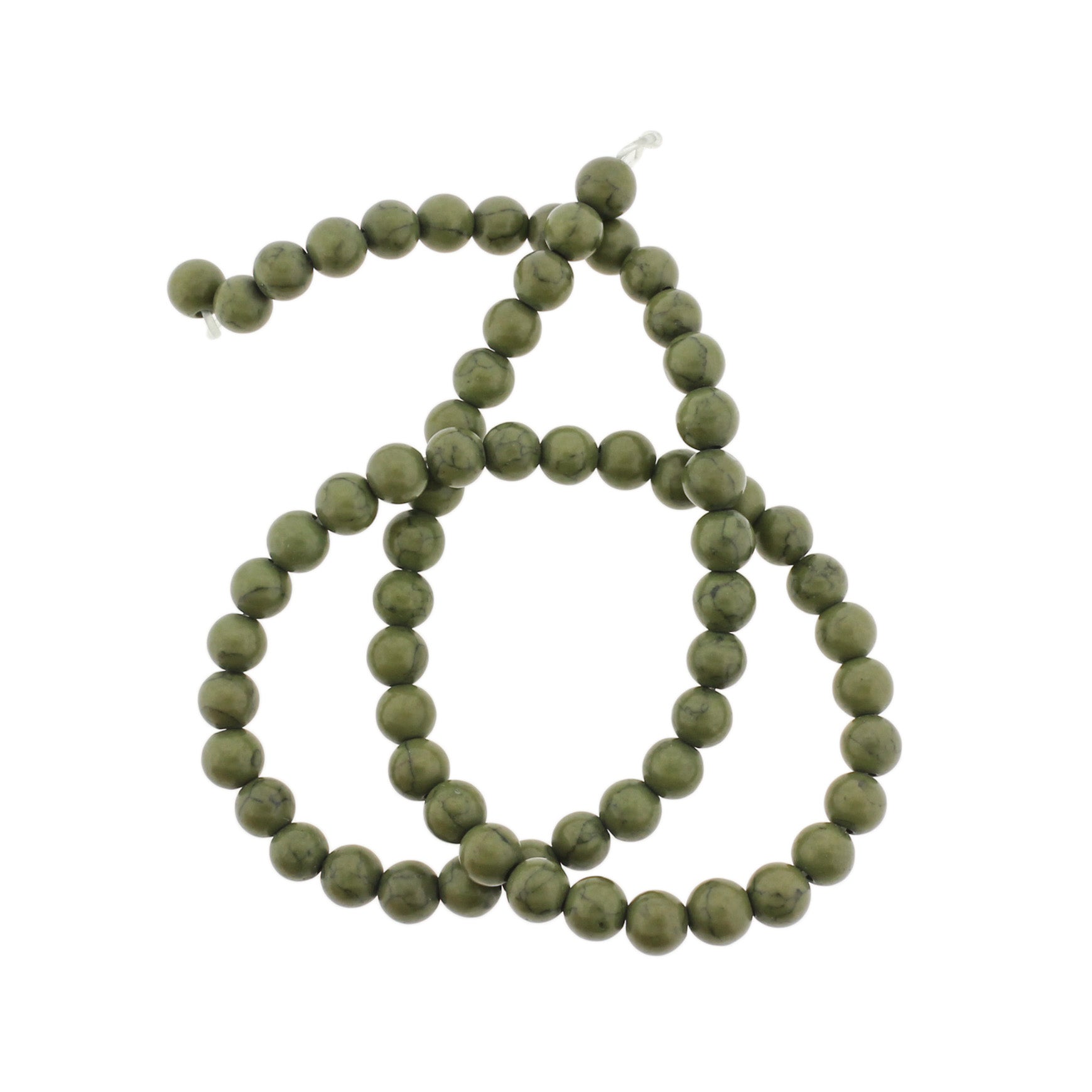 Round Imitation Gemstone Beads 6mm - Olive Green Marble - 1 Strand 68 Beads - BD2768