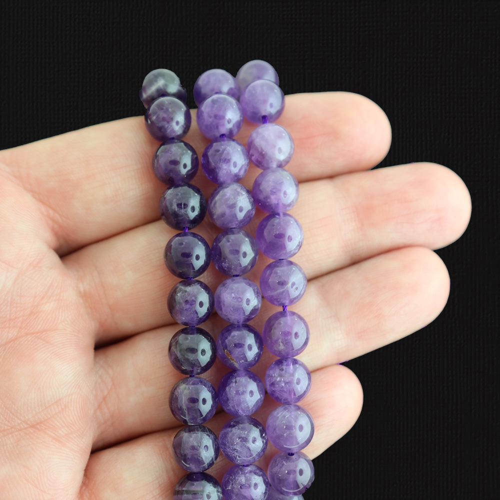 Round Natural Amethyst Beads 8mm - Deep Purple - 1 Strand 22 Beads - BD178