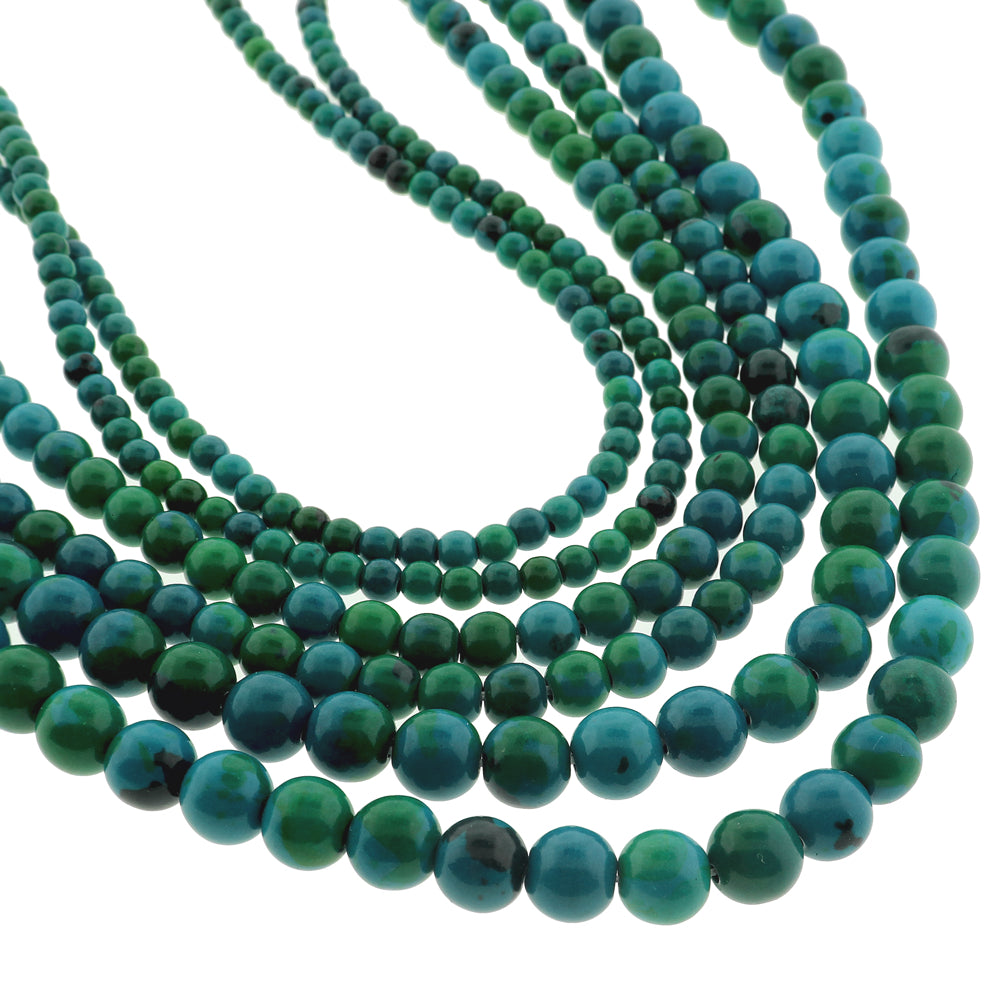 Round Natural Chrysocolla Beads 4mm - 8mm - Choose Your Size - Dyed Green and Blue - 1 Full 15.5" Strand - BD3021
