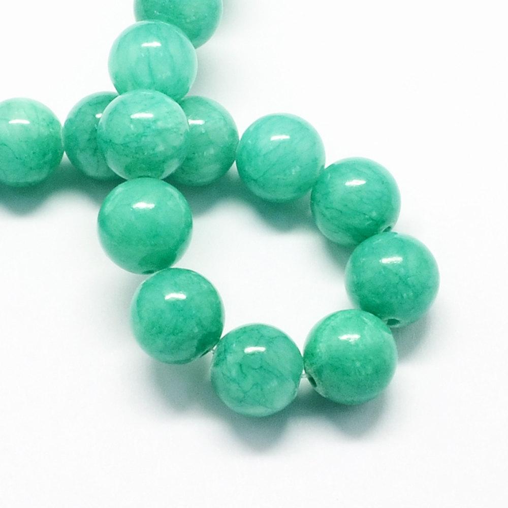 Perles rondes en jade naturel 6 mm - Vert pomme - 1 rang 66 perles - BD974