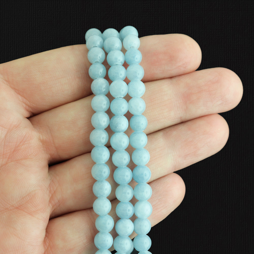 Perles rondes en jade naturel 6 mm - Vert pomme - 1 rang 66 perles - BD974