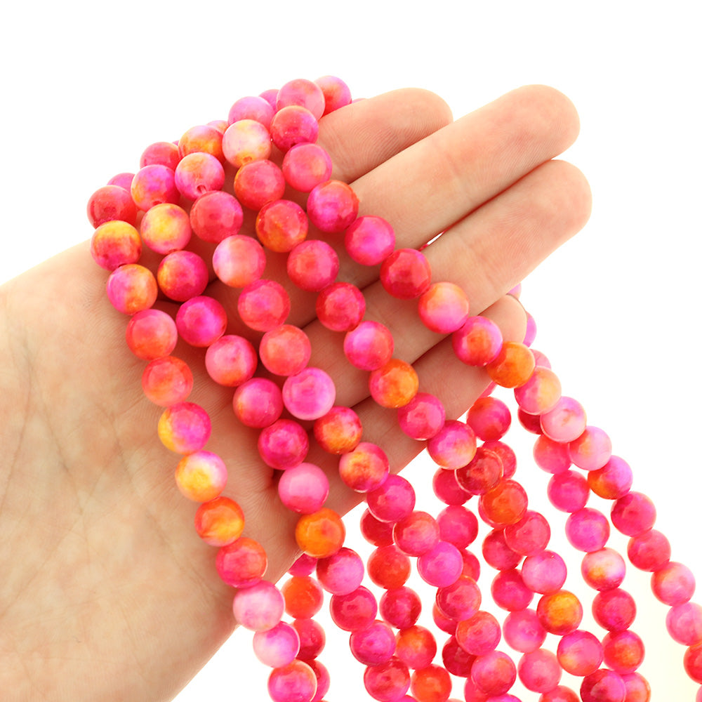 Round Natural Jade Beads 6mm - 10mm - Choose Your Size - Sunset Red Tones - 1 Full 15.7" Strand - BD2540