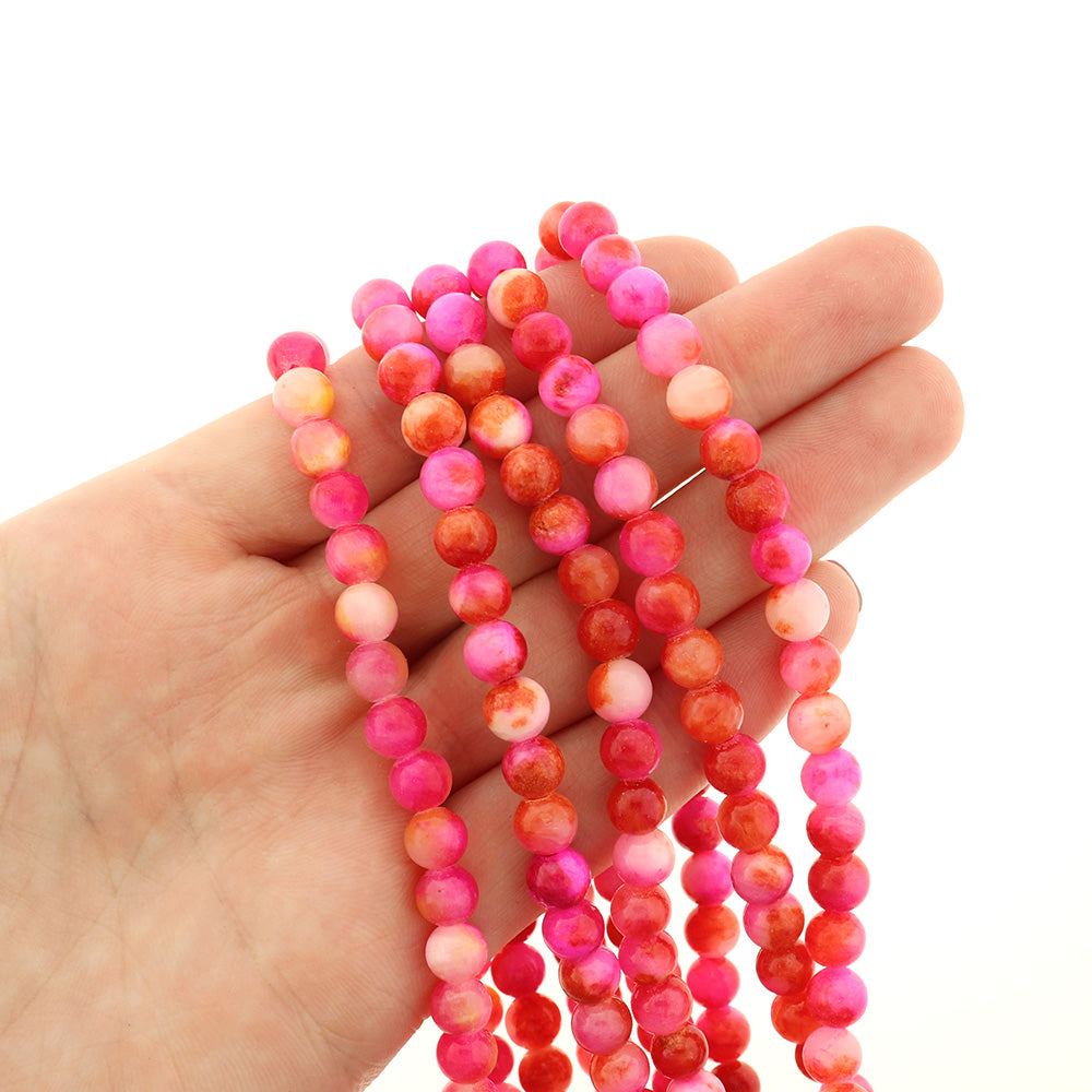 Round Natural Jade Beads 6mm - 10mm - Choose Your Size - Sunset Red Tones - 1 Full 15.7" Strand - BD2540
