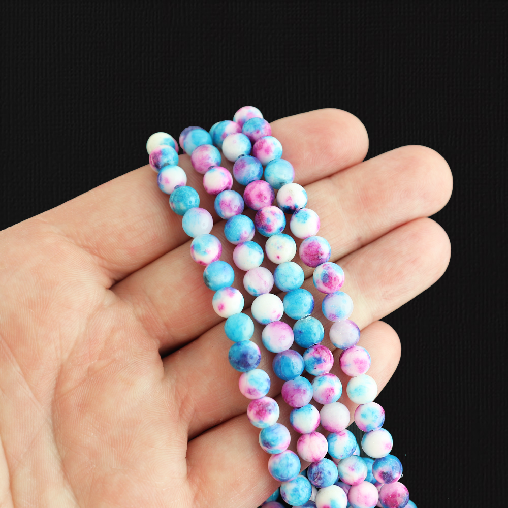 Round Natural Jade Beads - 6mm - Mottled Colors - 1 Strand 65 Beads - Choose Your Color!