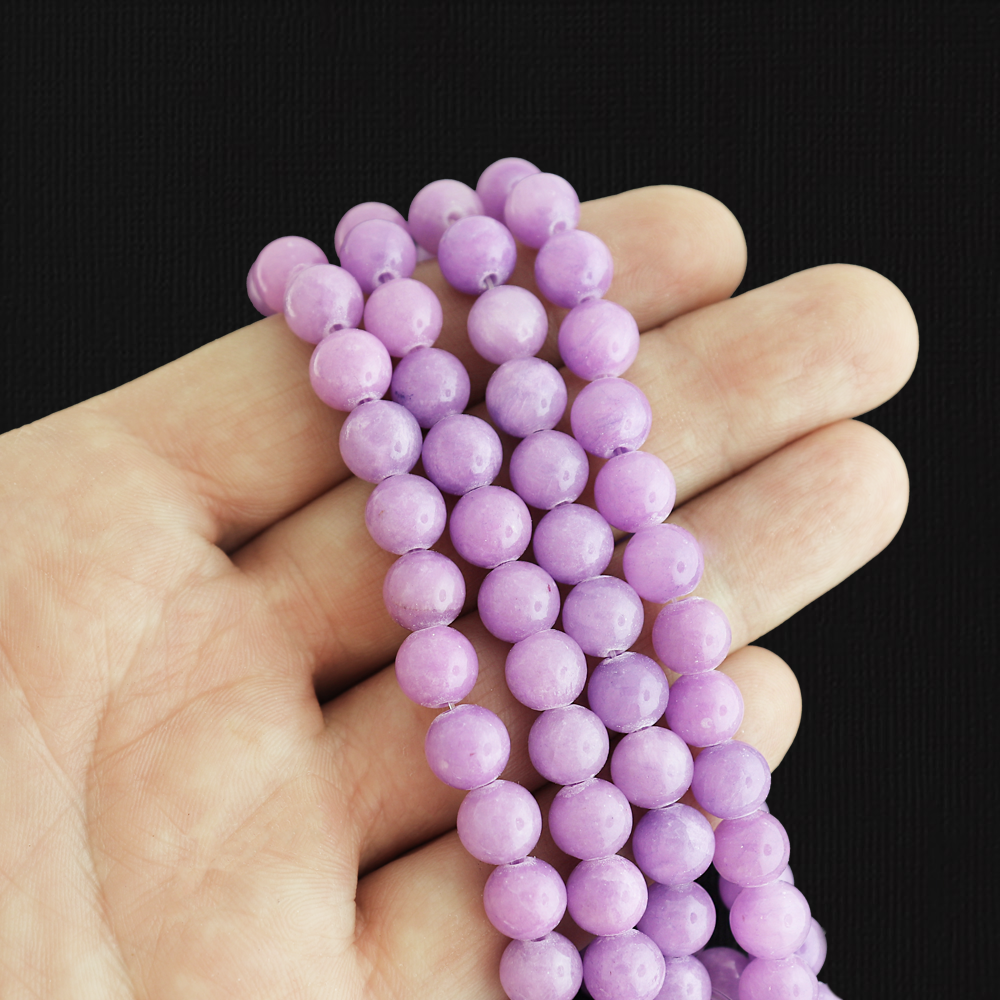 Perles rondes en jade naturel 8 mm - Violet foncé - 1 brin 50 perles - BD986