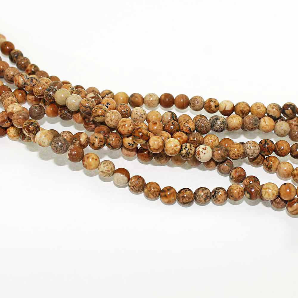 Round Natural Picture Jasper Beads 4mm - Earth Brown - 1 Strand 90 Beads - BD762